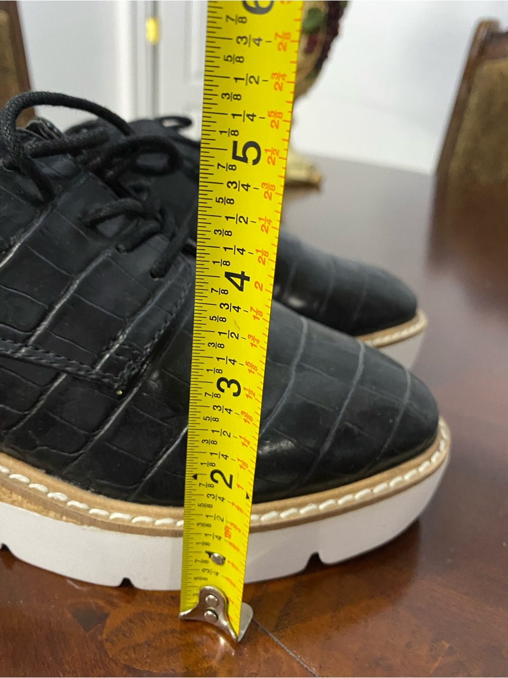 Steve Madden Black Croc-Embossed Lace-Up Platform Oxfords with White Sole - Picture 7 of 15